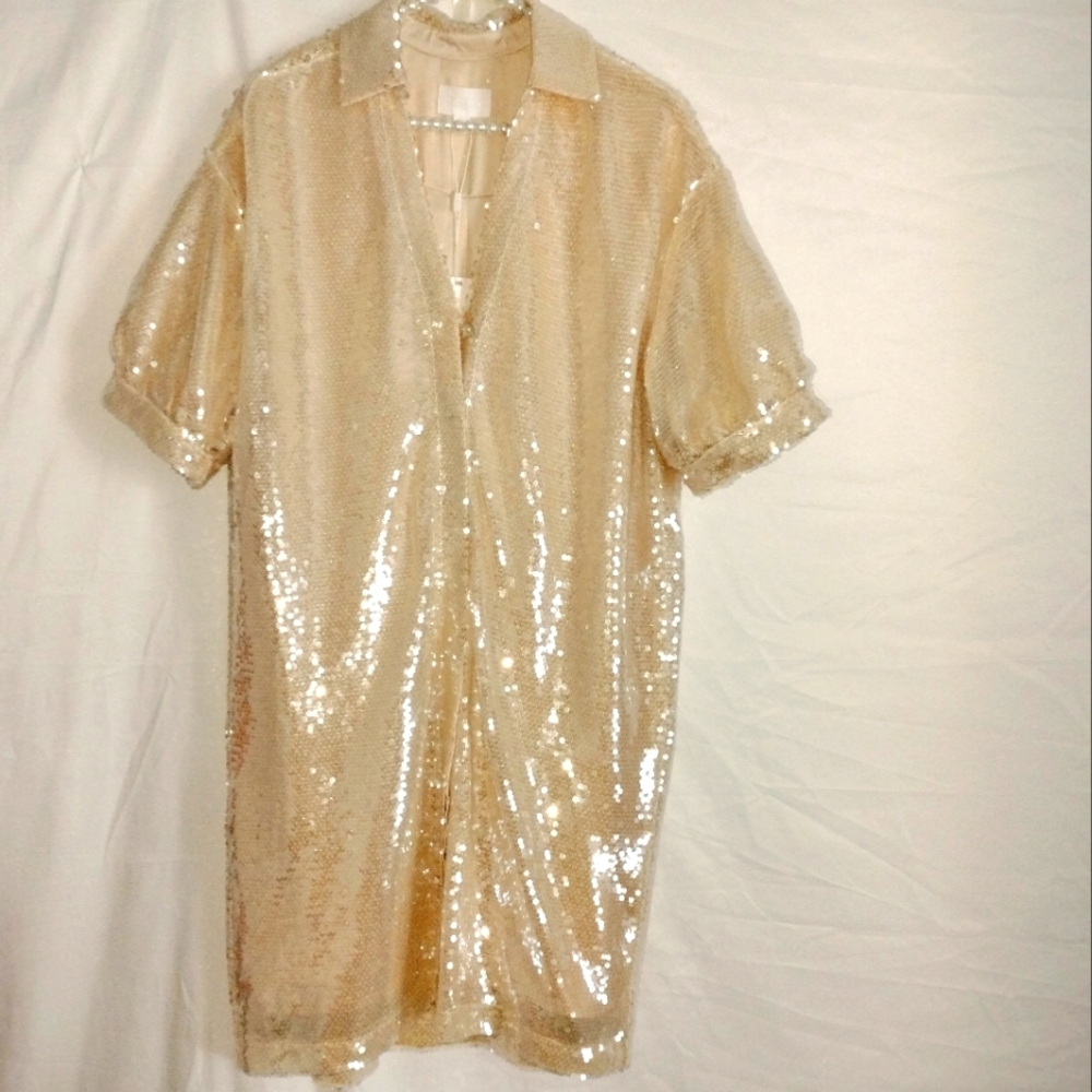 NWT Size M EVERY Sequin Short Sleeve Collared Shirt Dress 